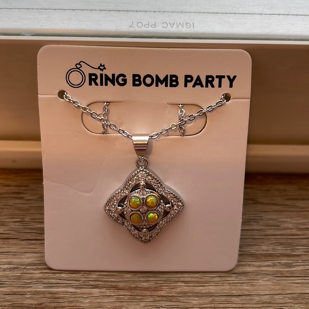 NEW lab created goldenrod fire opal on double rhodium plated necklace bomb party